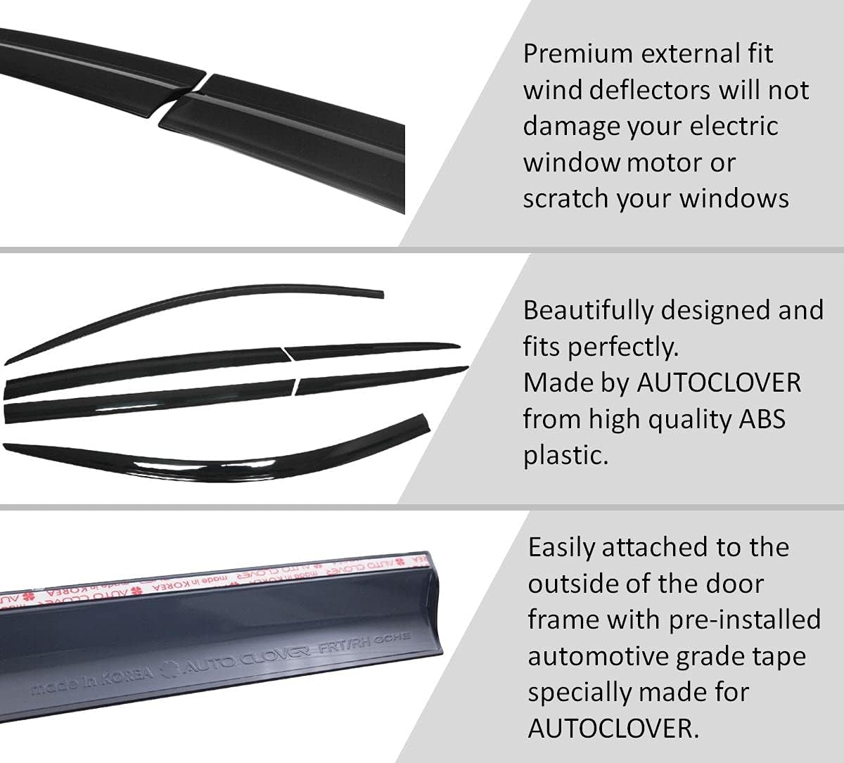 AUTOCLOVER Tape-On Rain Guards Window Visors 6 Pcs Set for Toyota Rav4 2019 2020 2021 2022 2023 2024 2025 / Window Deflectors, Out-Channel Vent Shades (Smoked)