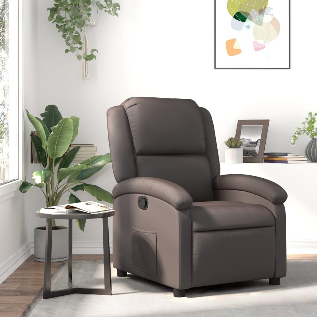 vidaXL Dark Brown Real Leather Recliner Chair-Wingback Manual Armchair with Side Pocket for Living Room, Bedroom, Lounge Comfort