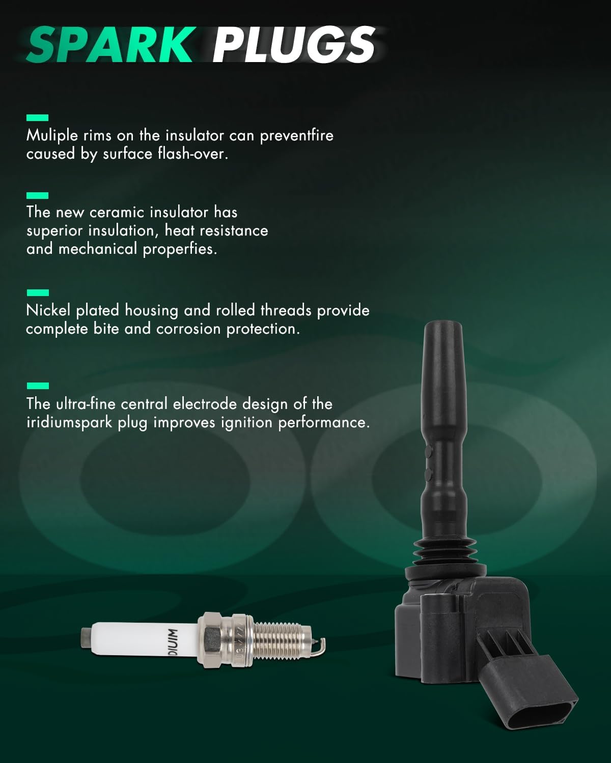 SCITOO UF779 ignition coil for J-etta 1.4L 2014-2017for G-olf 1.4L 2019-2020for A-udi A3 Sportback e-tron 1.4L 2016-2018 - 4 ignition coils wilth 4 iridium Spark Plugs Pack