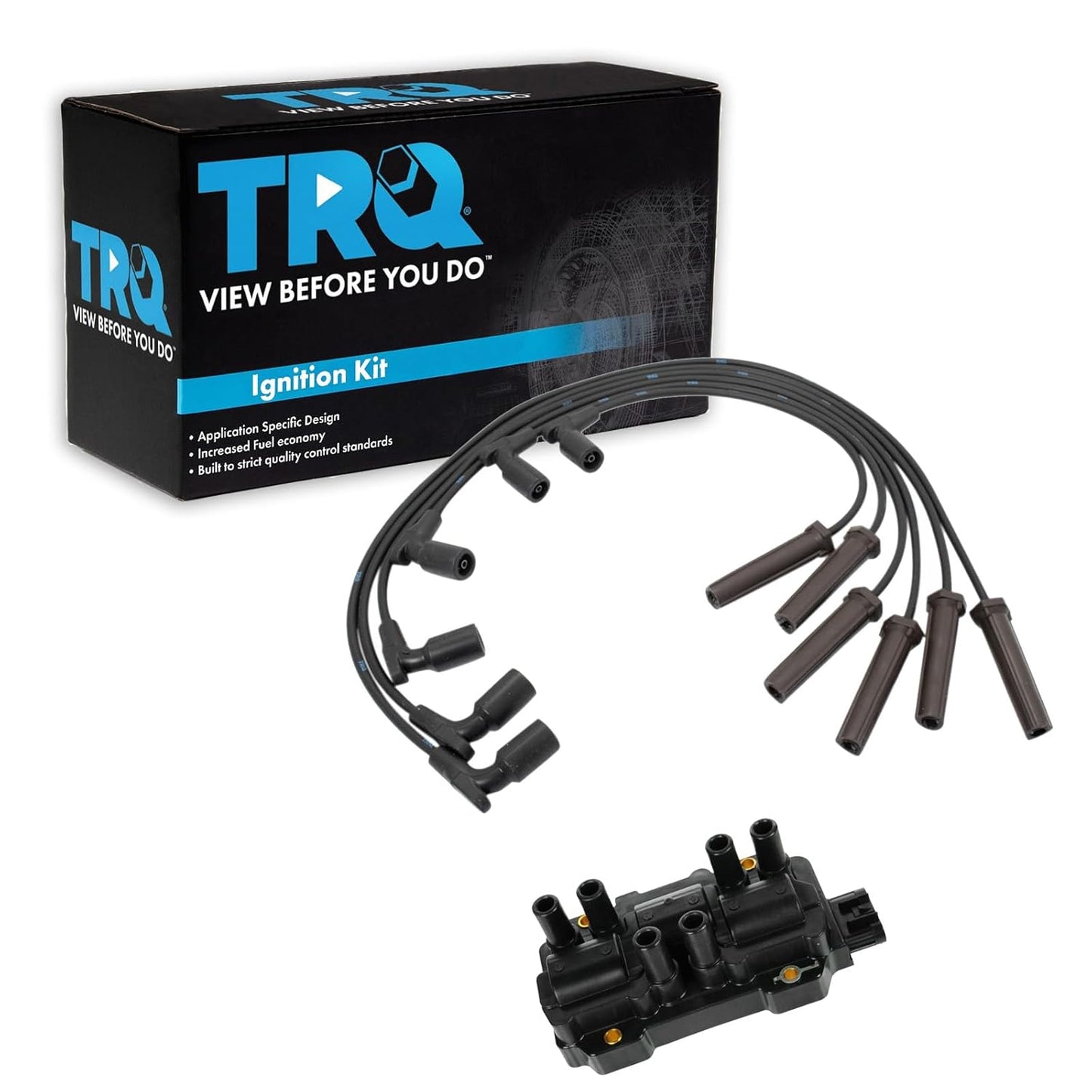 TRQ Ignition Kit Ignition Coil Spark Plugs Wire Set Compatible with 2003-2004 Ford Focus