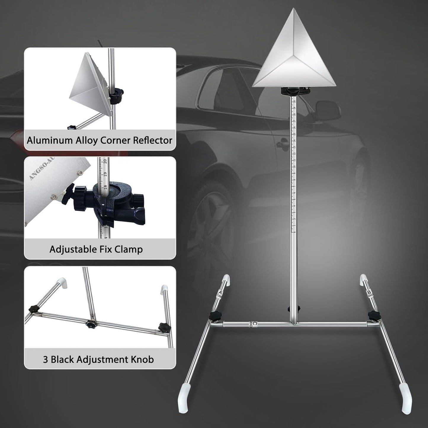 ADAS Calibration Tool Kit Compatible with Honda Toyota Kia Ford ADAS Radar Aiming Calibration Tool,Post with 0-30 Centimeter Scale,Corner Reflector Target with Billet Aluminum Stand