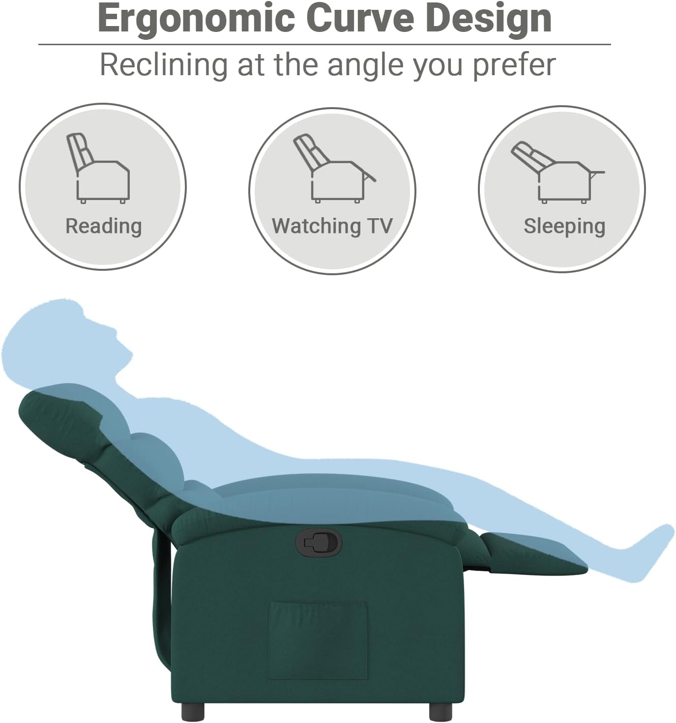 vidaXL Manual Recliner Chair for Adults, Single Home Theater Seating with Lumbar Support & Adjustable Backrest/Footrest, Modern Reclining Sofa for Living Room, Dark Green Fabric