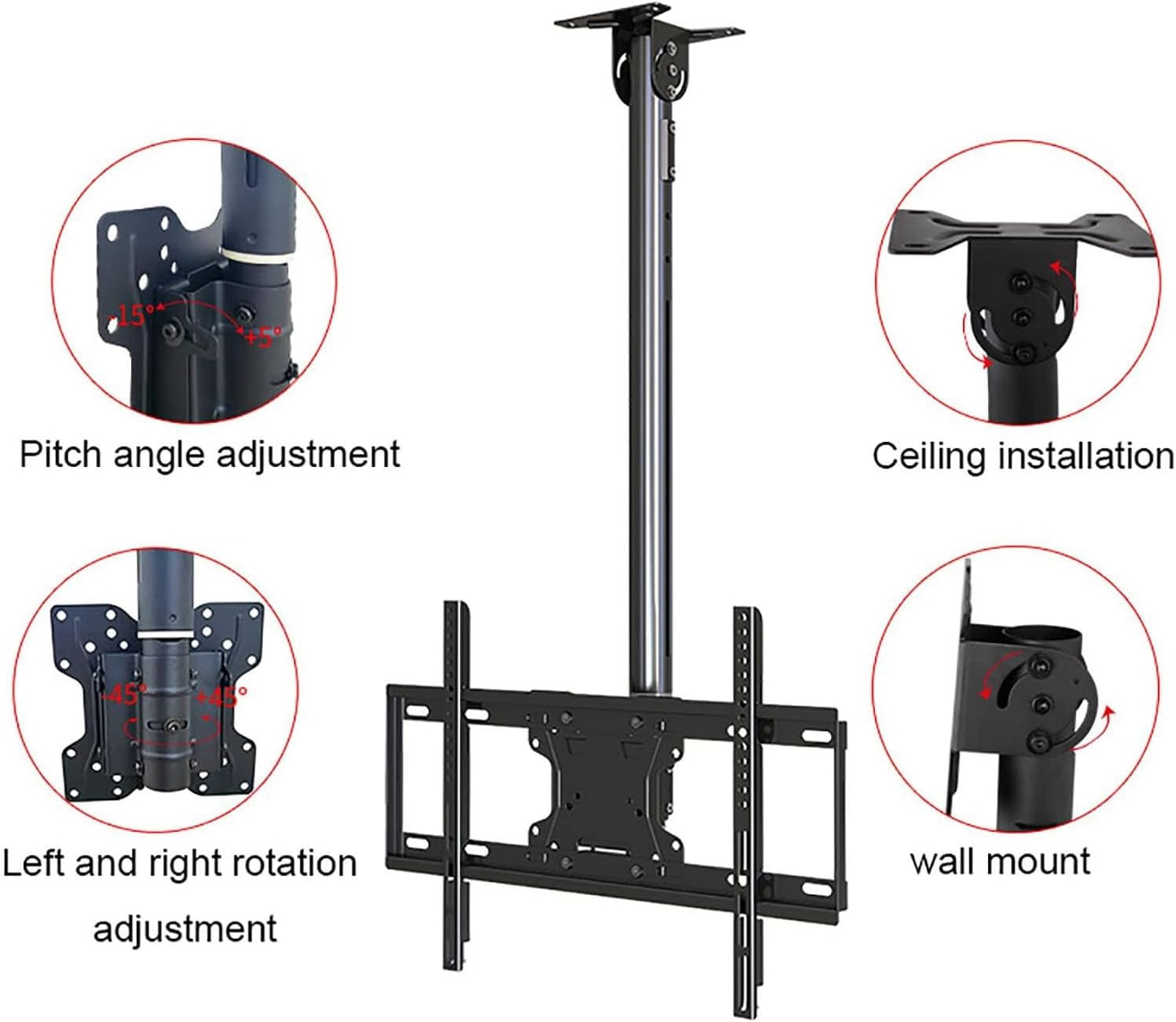 Adjustable Ceiling TV Mount Full Motion Bracket for 32 65 Inch LCD TVs & Monitors Swivel & Tilt Design with Height Adjustment Secure in Tion for Home & Office
