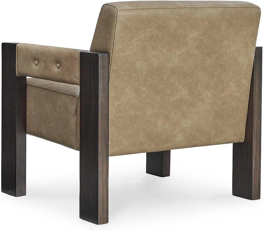 Signature Design by Ashley Adlanlock Contemporary Faux Leather Upholstered Solid Wood Accent Chair, Light Brown & Dark Brown