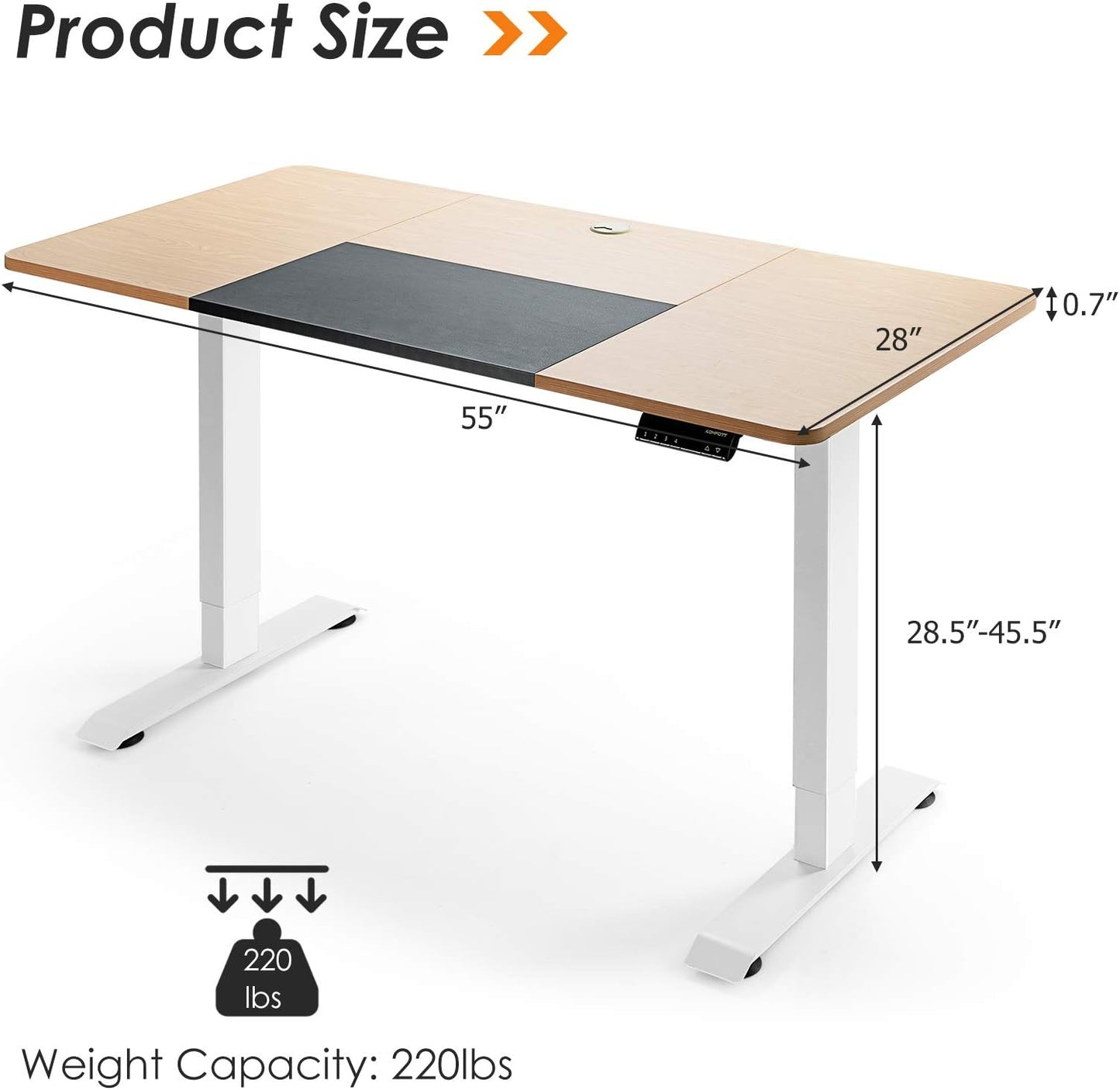 Tangkula 55 x 28 Inches Electric Standing Desk, Height Adjustable Stand Up Desk with Ergonomic Memory Controller, Dual Monitor Standing Desk for Study Room, Home, Office (Natural)