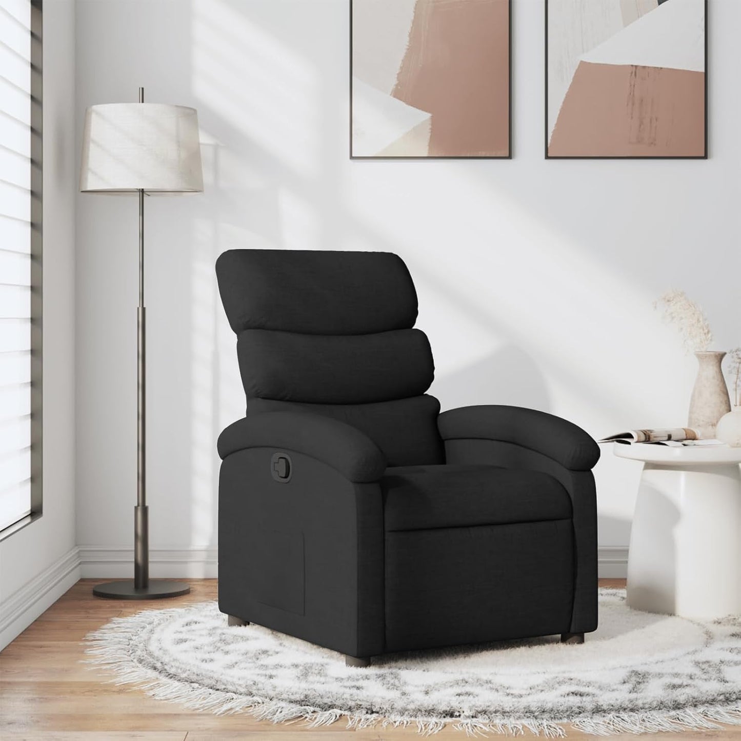 vidaXL Manual Recliner Chair for Adults, Single Home Theater Seating with Lumbar Support & Adjustable Backrest/Footrest, Modern Reclining Sofa for Living Room, Black Fabric