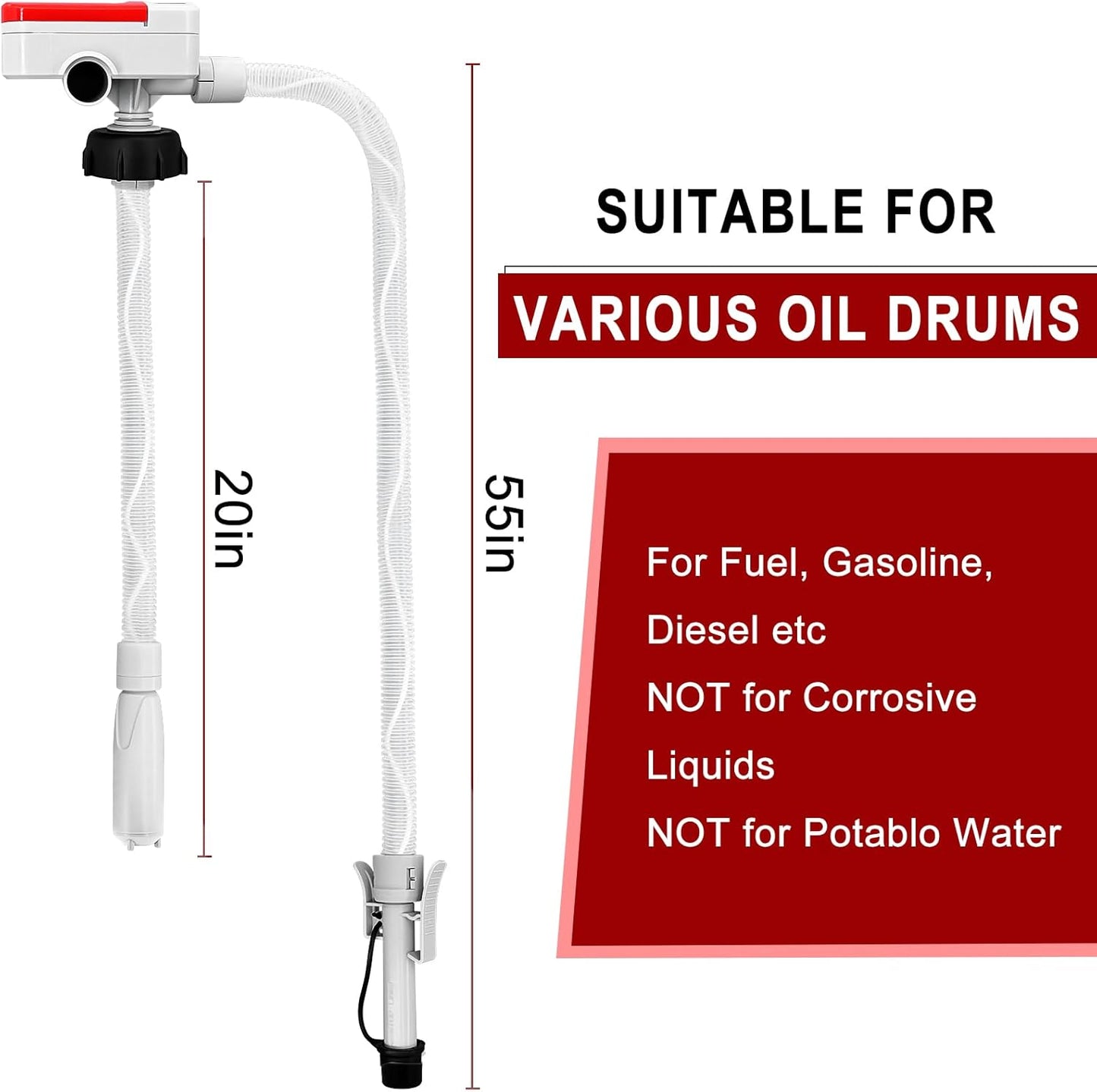 Automatic Gas Can Pump Battery Operated, Auto-Stop Sensor-3.2GPM,51'' Extra Long Hose, Portable Fuel Transfer Pump for Oil, Diesels, Gasoline(Note: Batteries and red oil drum not included)