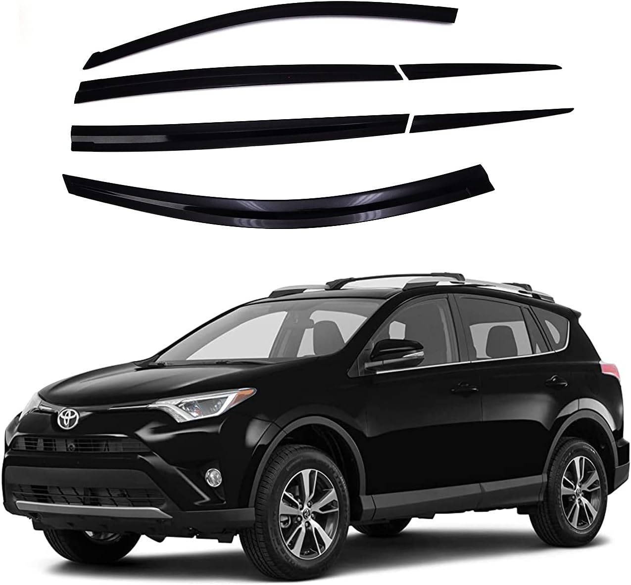 AUTOCLOVER Tape-On Rain Guards Window Visors 6 Pcs Set for Toyota Rav4 2019 2020 2021 2022 2023 2024 2025 / Window Deflectors, Out-Channel Vent Shades (Smoked)