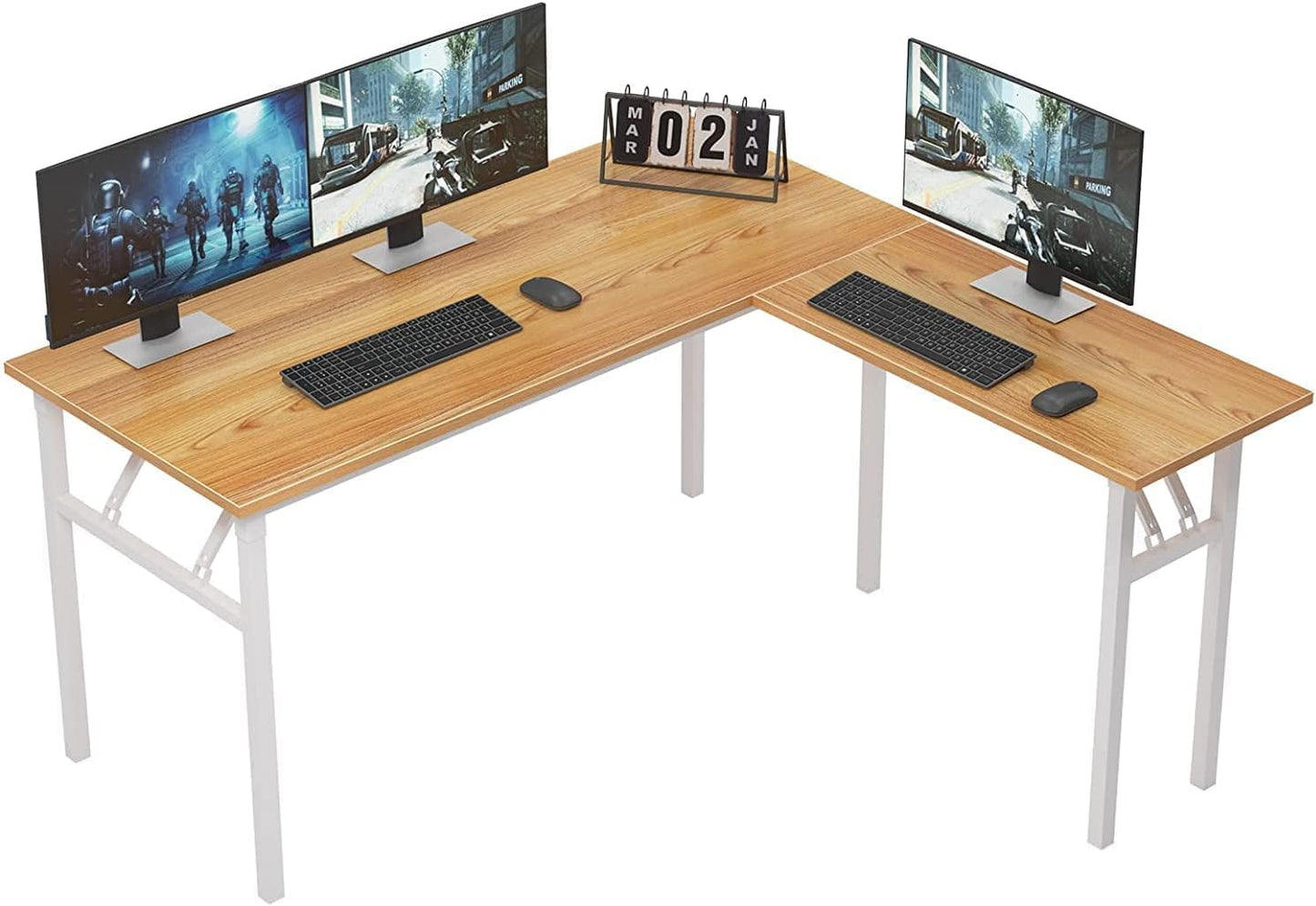 SogesGame 55 × 55 Inches Large L-Shaped Folding Desk,One-Step Assembly,Home Office Desk,Workstation,White,AC11DW-S8-US