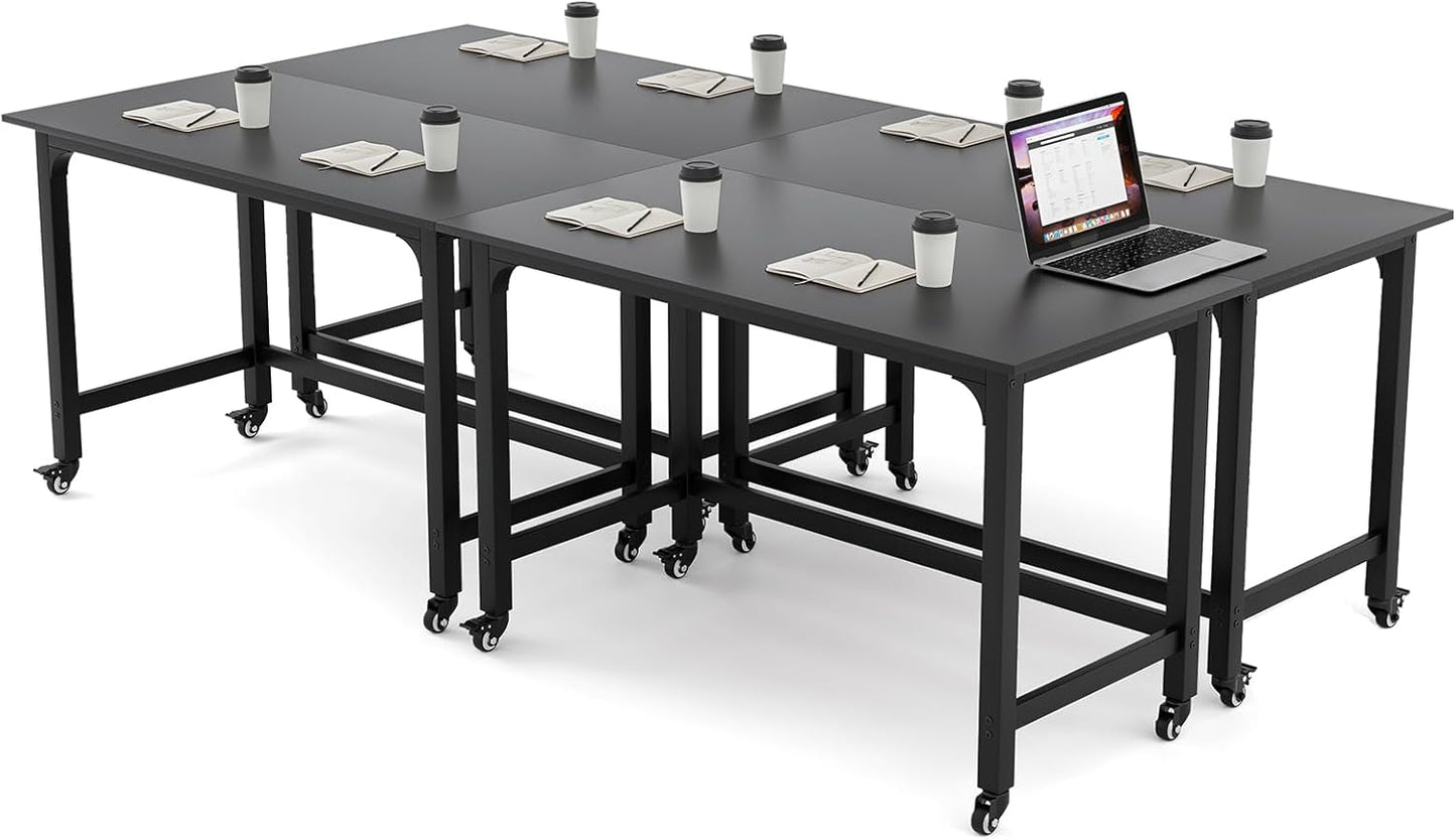 Tangkula 48” Mobile Computer Desk with Storage Bag & 2 Hanging Hooks, Rolling Home Office Writing Study Desk, Rolling PC Workstation with Lockable Universal Casters for Study Room, Bedroom