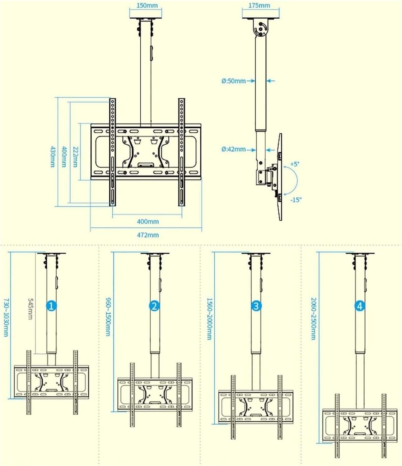 Adjustable Ceiling TV Mount Full Motion Swivel & Tilt Bracket for 32 65 Inch TVs Heavy Duty Metal Expansion Bolt in Tion Perfect for Home Theater and Space Saving Solutio