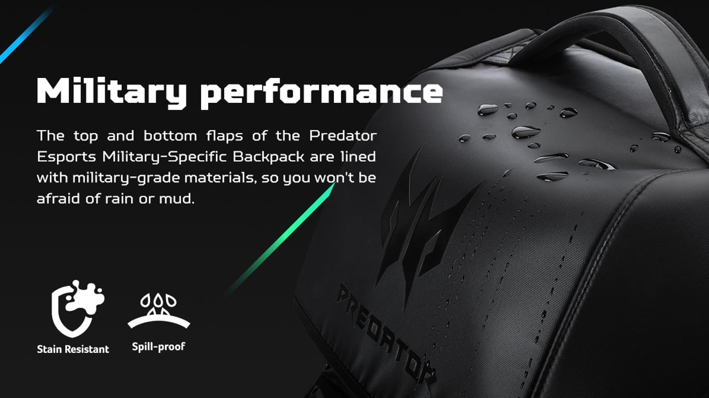Acer PBG591 Predator Utility Gaming Backpack, Water Resistant and Tear Proof Travel Backpack Fits and Protects Up to 17.3" Predator Gaming Laptop, Black with Teal Accents