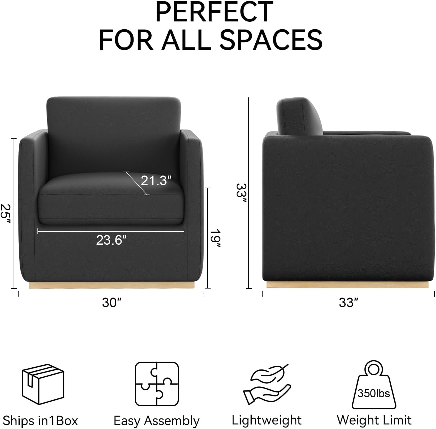 Swivel Barrel Chair, Premium Comfy Round Accent Chair for Living Room, Mid Century Modern Reading Chair for Adults, Armchair for Small Spaces, Bedroom Side Chairs for Home/Office/Leather Black