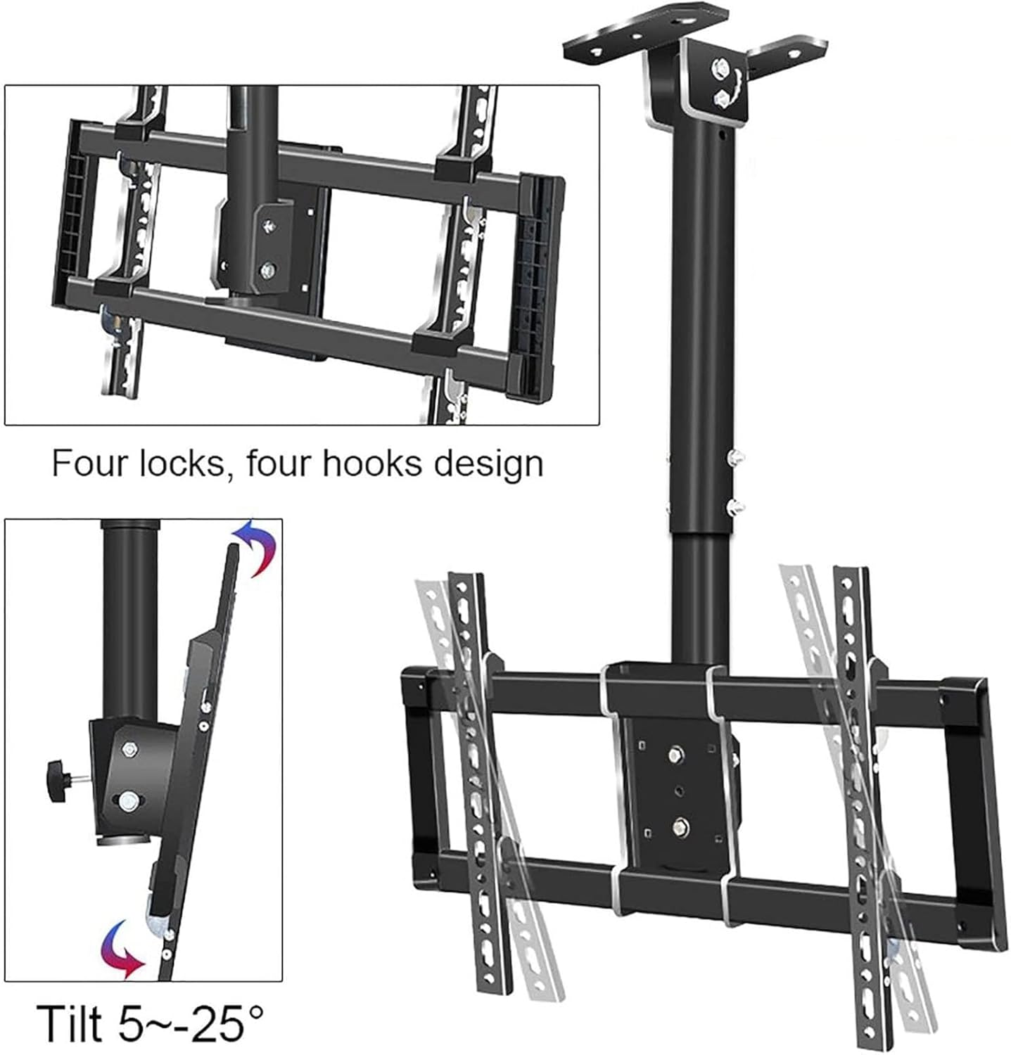 Adjustable Ceiling TV Mount Bracket - Full Motion 360° Rotation Tilting Ceiling TV Mount Stand LCD TV Electric TV Lift Fits 37-85inch TVs Max 600x400mm with Lo