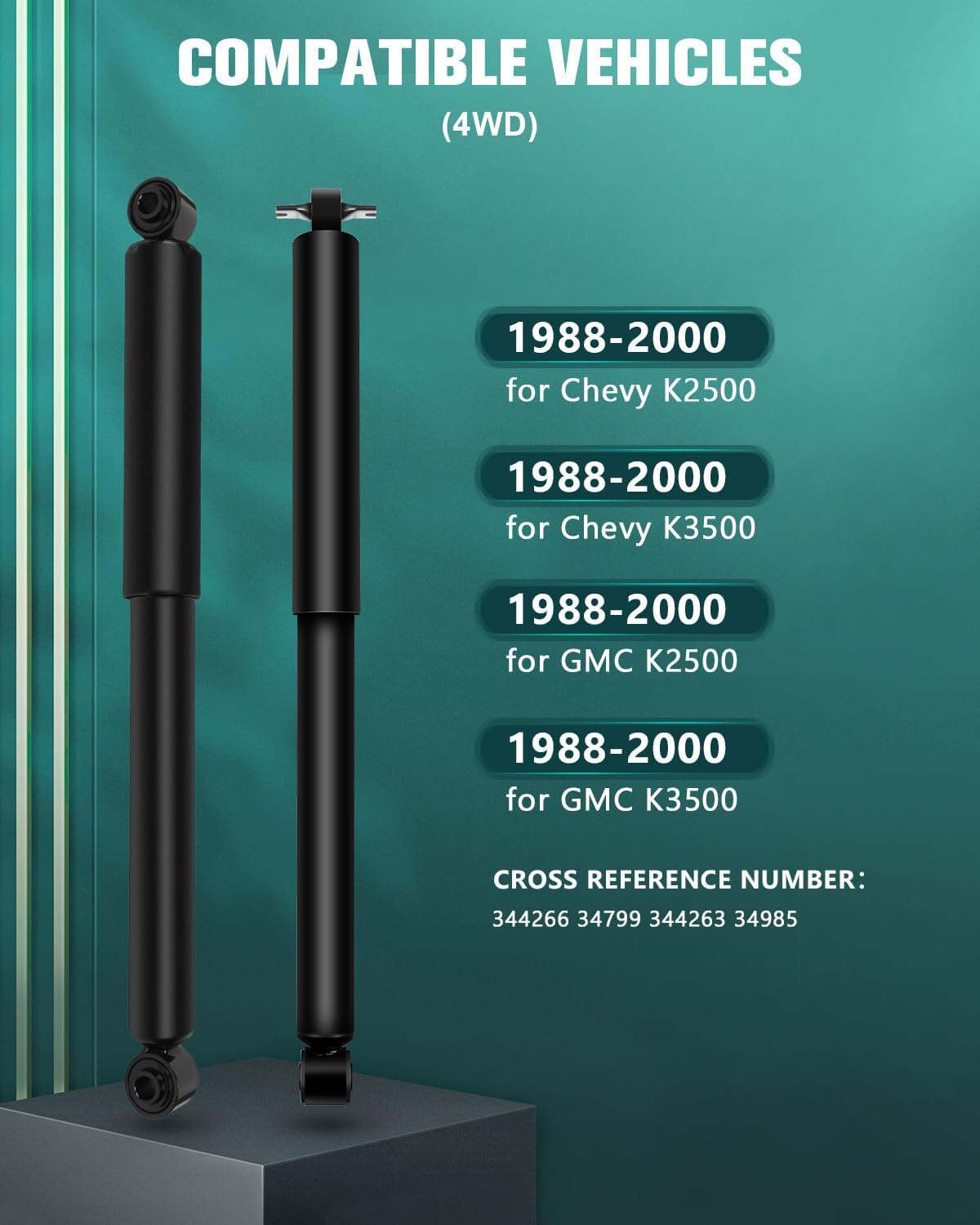 Shocks,AUTOMUTO Front Rear Shocks Absorbers Kit for Chevy Fits 1988 1989 1990 1991 1992 1993 1994 1995 1996 1997 1998 99 2000 for Chevy K2500/for Chevy K3500/for GMC K2500/for GMC K3500 344266 344263