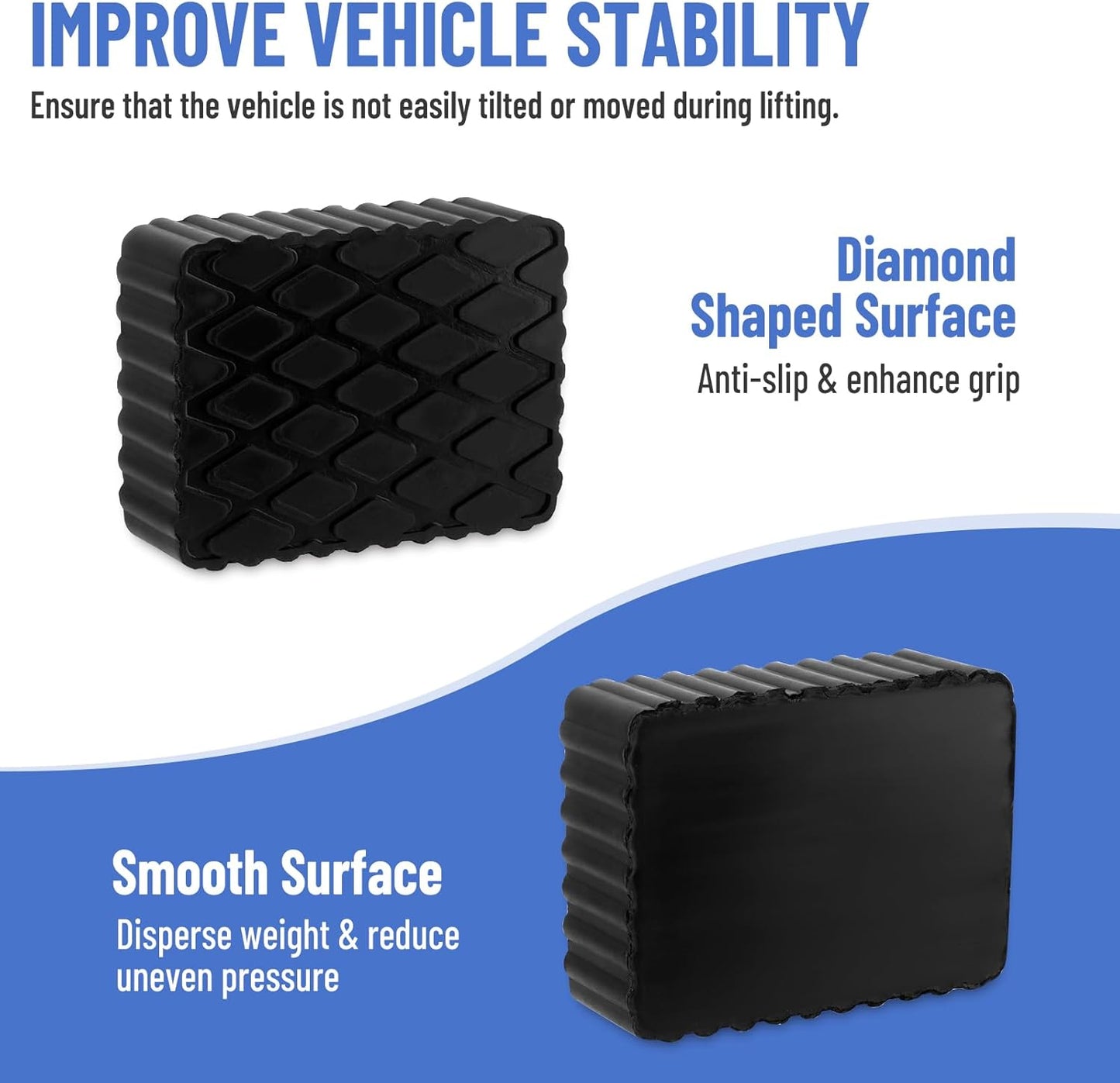 4 Pack Solid Rubber Auto Lift Pads, Anti-Skid Lift Block Spacer Pad for Car Lifts, Jacks and Racks, 3000lbs Loading Capacity, 6-1/3" x 4-3/4" x 2"