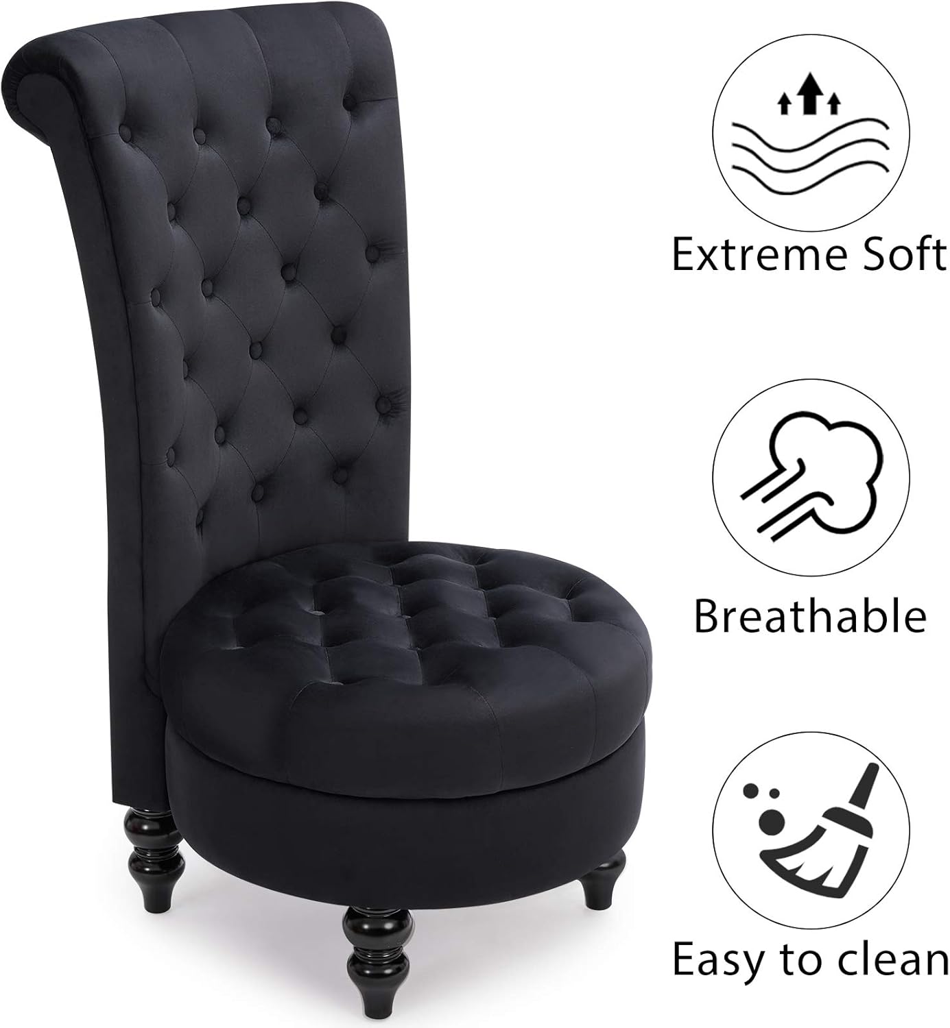 AVAWING Throne Royal Chair Set of 2 for Living Room, Button-Tufted Accent Armless High Back Chair with 24.6 Inch Larger Seat, Thick Padding and Rubberwood Legs, Mysterious Black