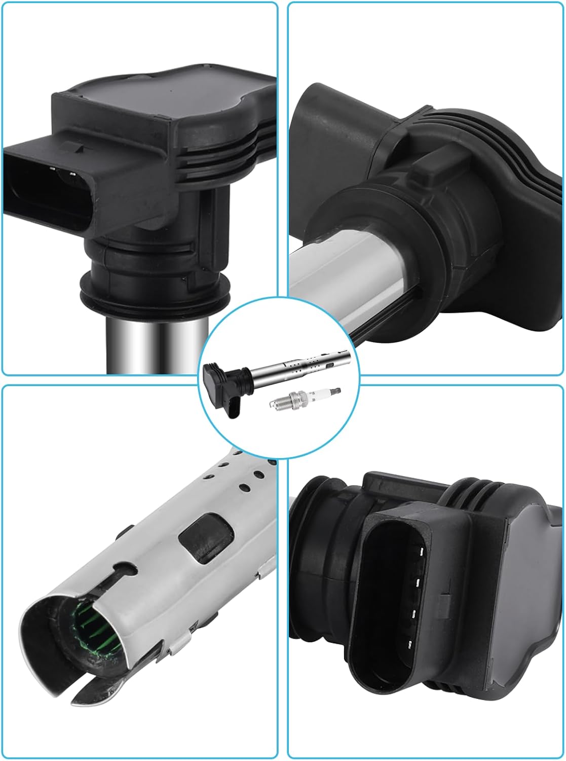 UF575 Ignition Coil Pack Spark Plug Iridium 4 PCS (2.0L 4.2L) 2004-2019 For Audi A3 A4 A5 A6 A8 Allroad Q3 Q5 RS4 RS5 TT,For VW Beetle CC Eos GLI Golf GTI Jetta Passat Rabbit