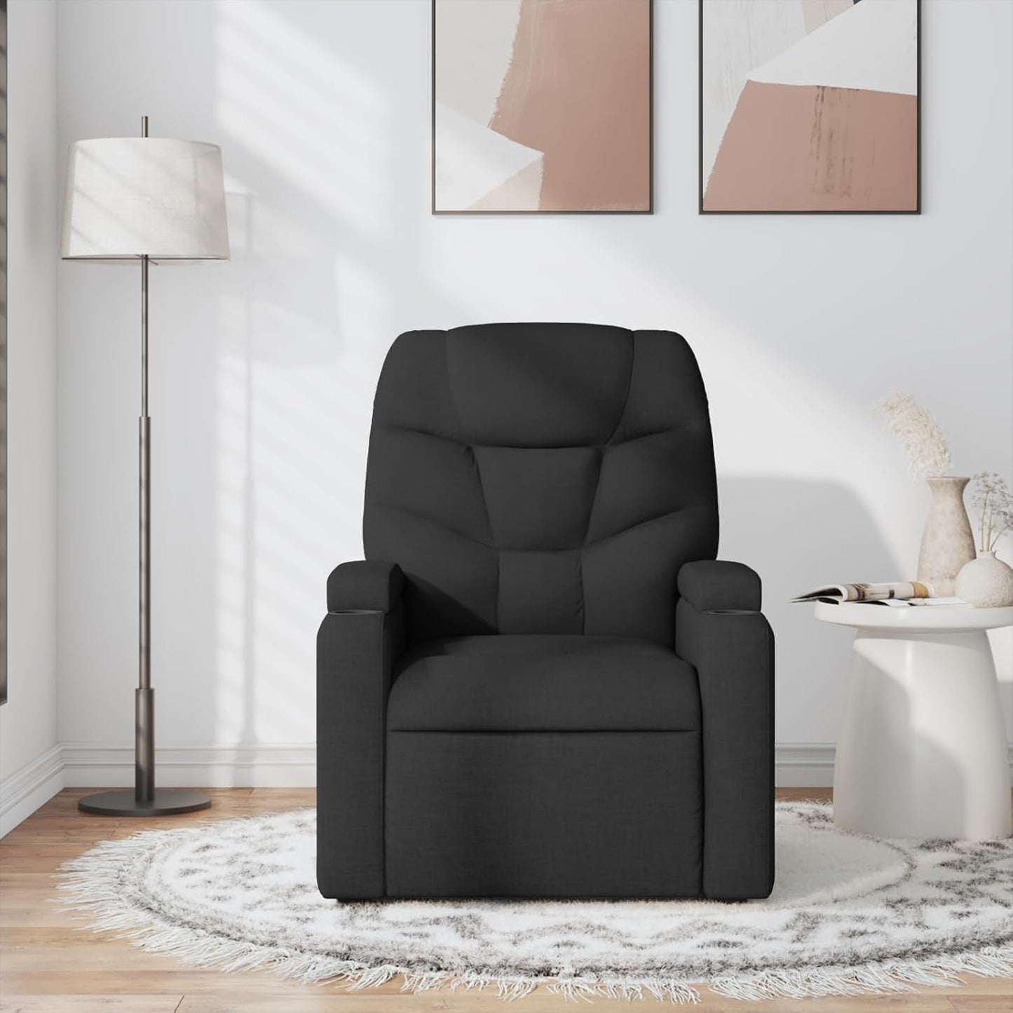 vidaXL Black Fabric Recliner Chair with 6-Point Vibration Massage, Adjustable Backrest & Footrest, Cup Holders, Side Pocket, Padded Seat, Perfect for Living Room or Home Theater Seating