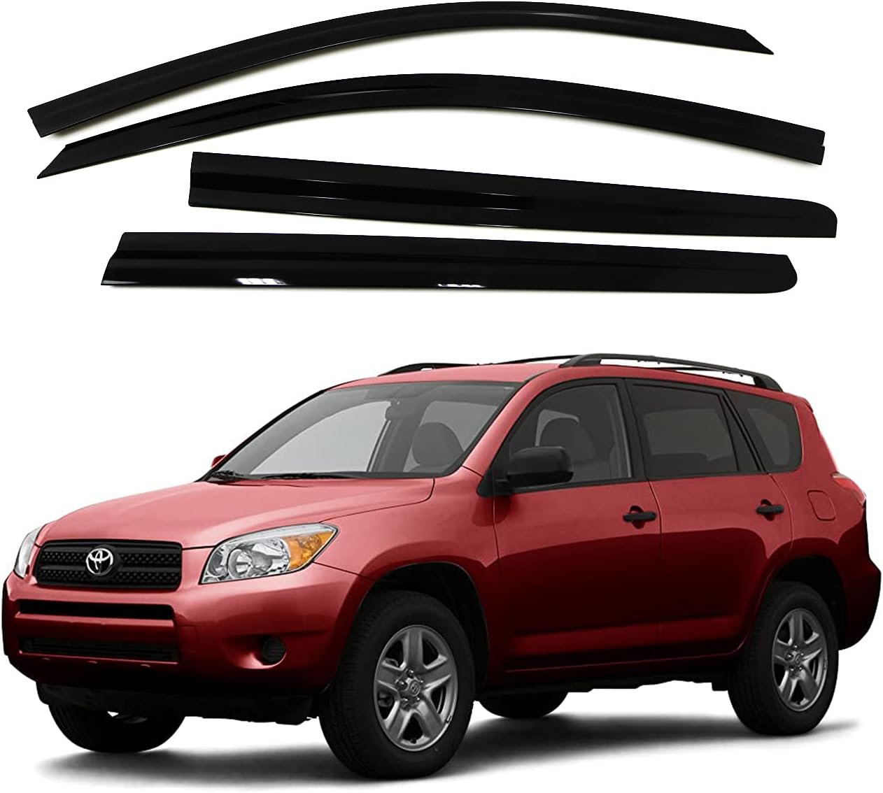 AUTOCLOVER Tape-On Rain Guards Window Visors 6 Pcs Set for Toyota Rav4 2019 2020 2021 2022 2023 2024 2025 / Window Deflectors, Out-Channel Vent Shades (Smoked)