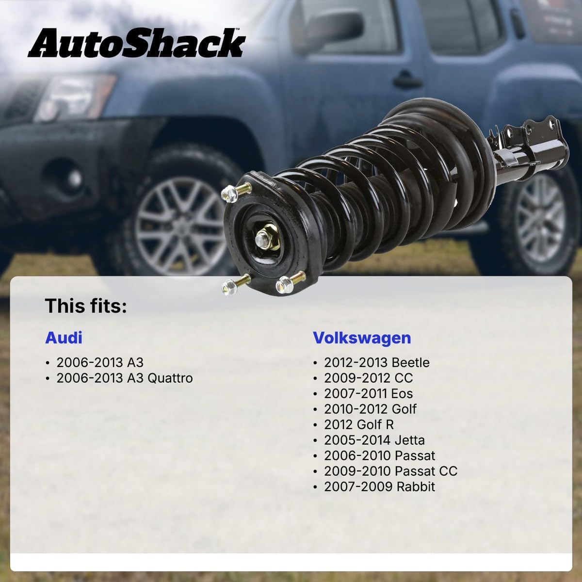 AutoShack Front Left or Right Complete Strut and Coil Spring Assembly Replacement for Audi A3 Quattro VW Eos Golf Rabbit Passat CC 2005-2014 Jetta 2012-2013 Beetle Driver or Passenger Side CST100279