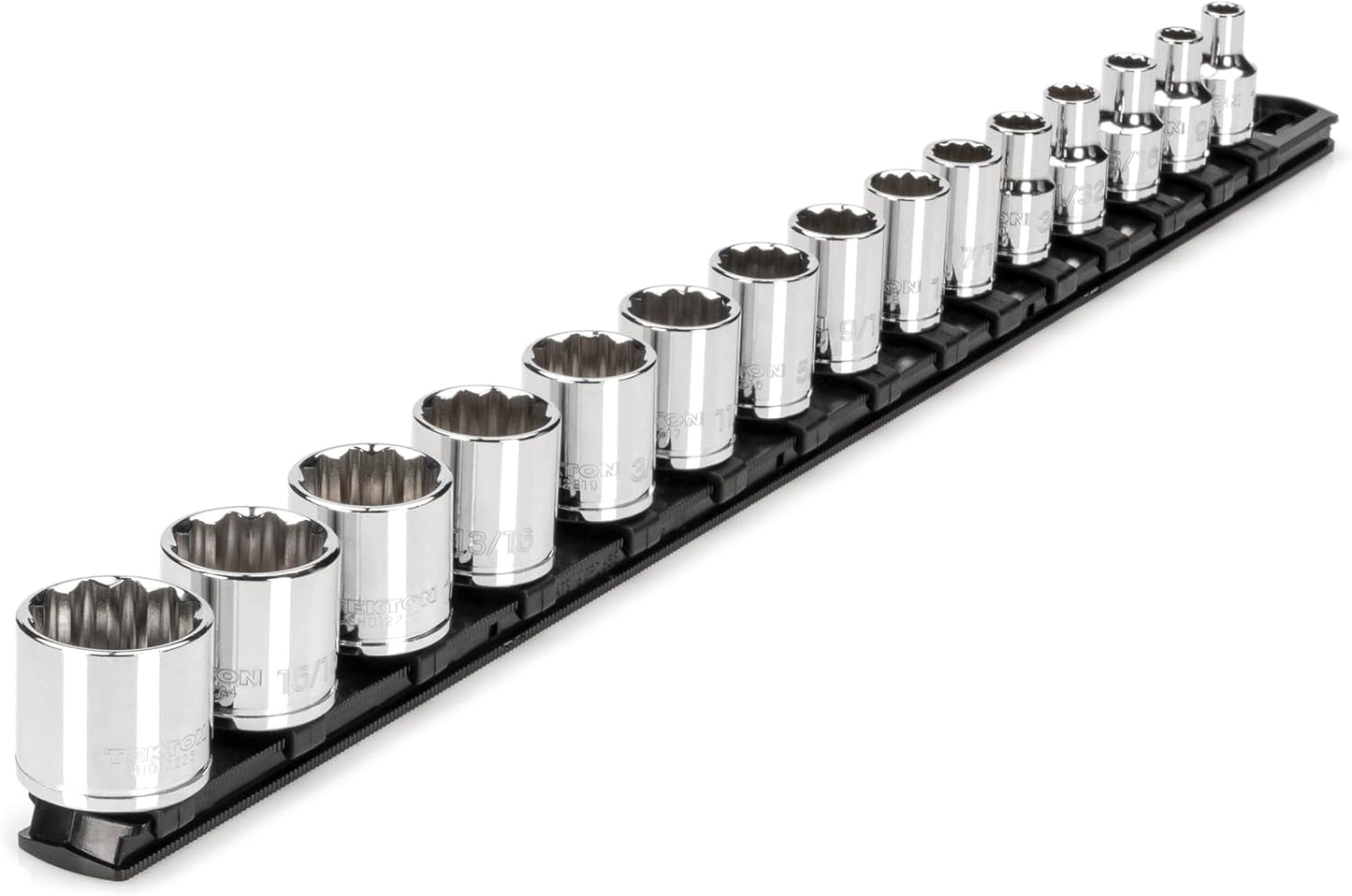 TEKTON 3/8 Inch Drive 12-Point Socket Set with Rails and Tray, 30-Piece (1/4-1 in.) | SHD91210