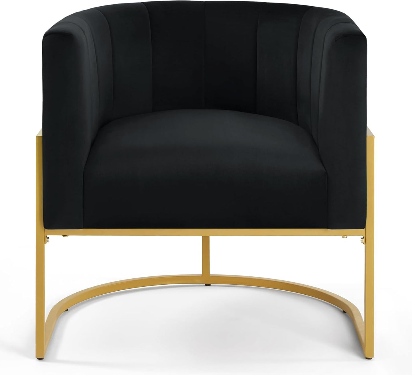 Setawix Velvet Accent Barrel Chairs Set of 2,Upholstered Arm Chairs for Living Room Bedroom,Channel Tufted Club Chair,Mid Century Modern Round Single Sofa Chair with Golden Metal Leg (Black 1 Pair)