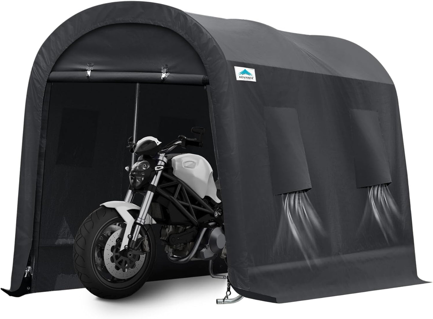 ADVANCE OUTDOOR 6x8 ft Shelter Storage Shed Steel Metal Round Peak Roof Portable Garage Carport for Motorcycle, Boat, or Garden Tools with 2 Roll up Doors & Vents, Gray