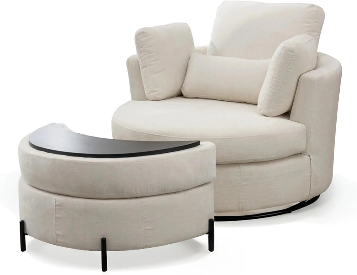 42" W Swivel Accent Barrel Chair Set Lounge Club Big Round Sofa with 4 Pillows for Living Room, Bedroom, Study, Hotel (Beige + Chenille)