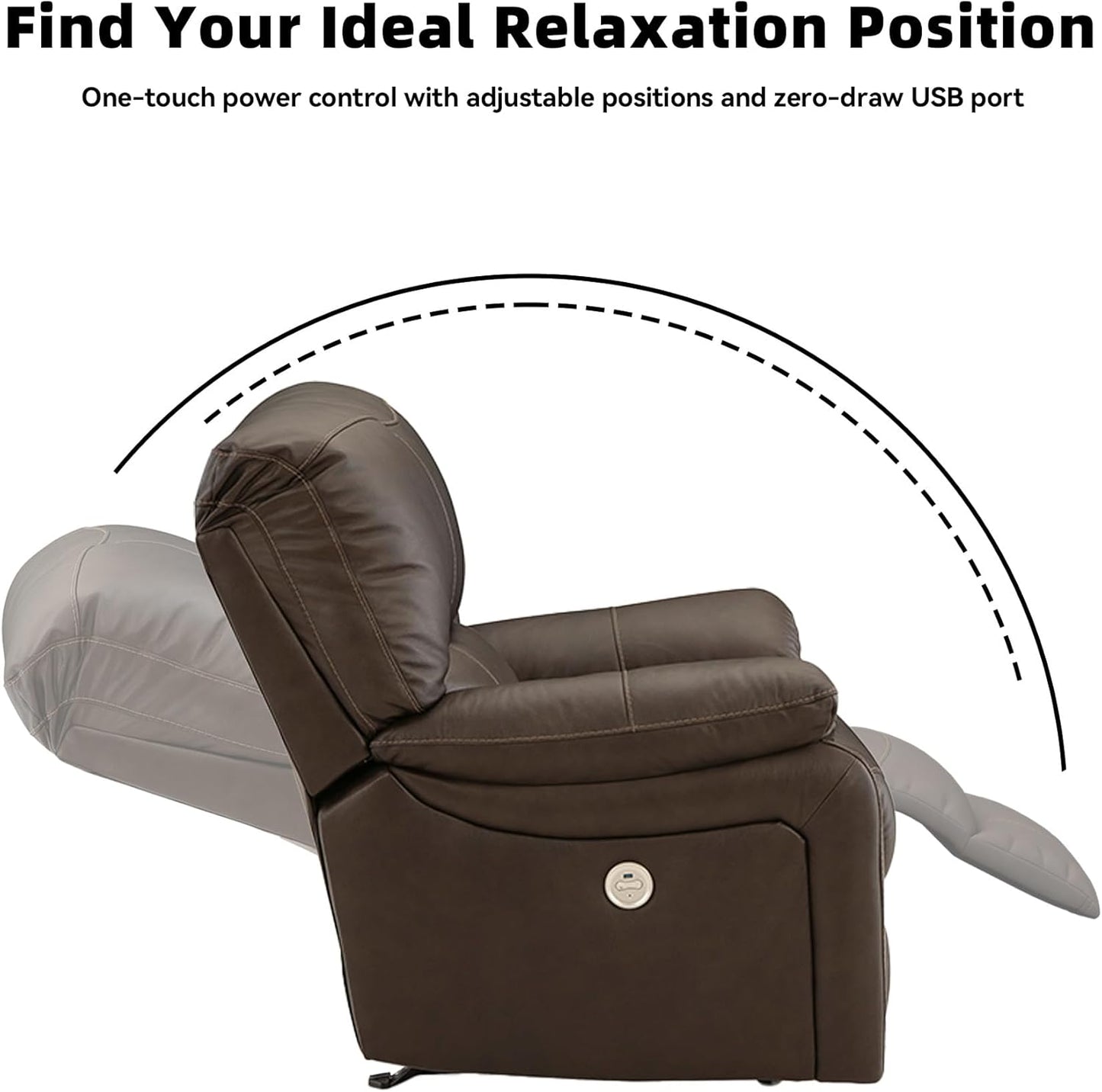 Signature Design by Ashley Leesworth Contemporary Leather Match Power Rocker Recliner with USB Ports, Dark Brown