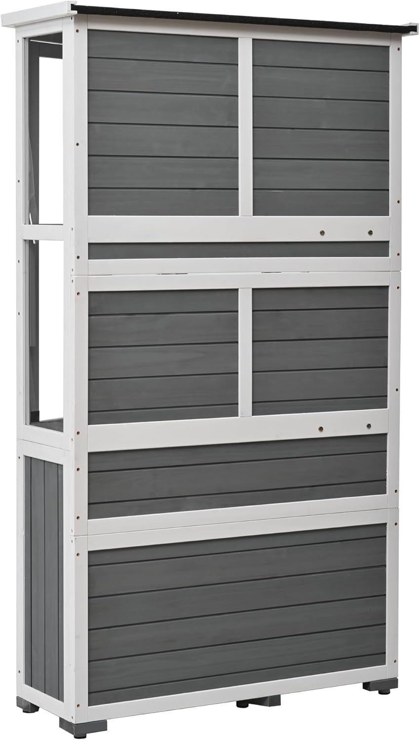 63'' Height Garden Wood Storage Cabinet Outdoor Tool Storage Shed, Mini Greenhouse Cold Frame with Waterproof- Roof and Lockable Door for Backyard,Patio, Lawn, Gray