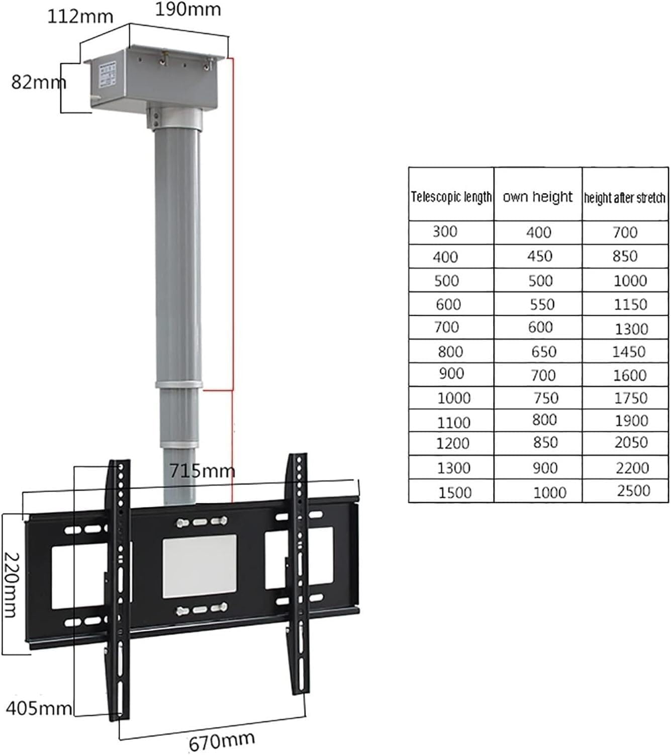 TV Wall Bracket Motorized Ceiling TV Mount Bracket - Adjustable Ceiling TV Mount Bracket, Electric TV Lift with Remote Control for 26-70 inch TVs