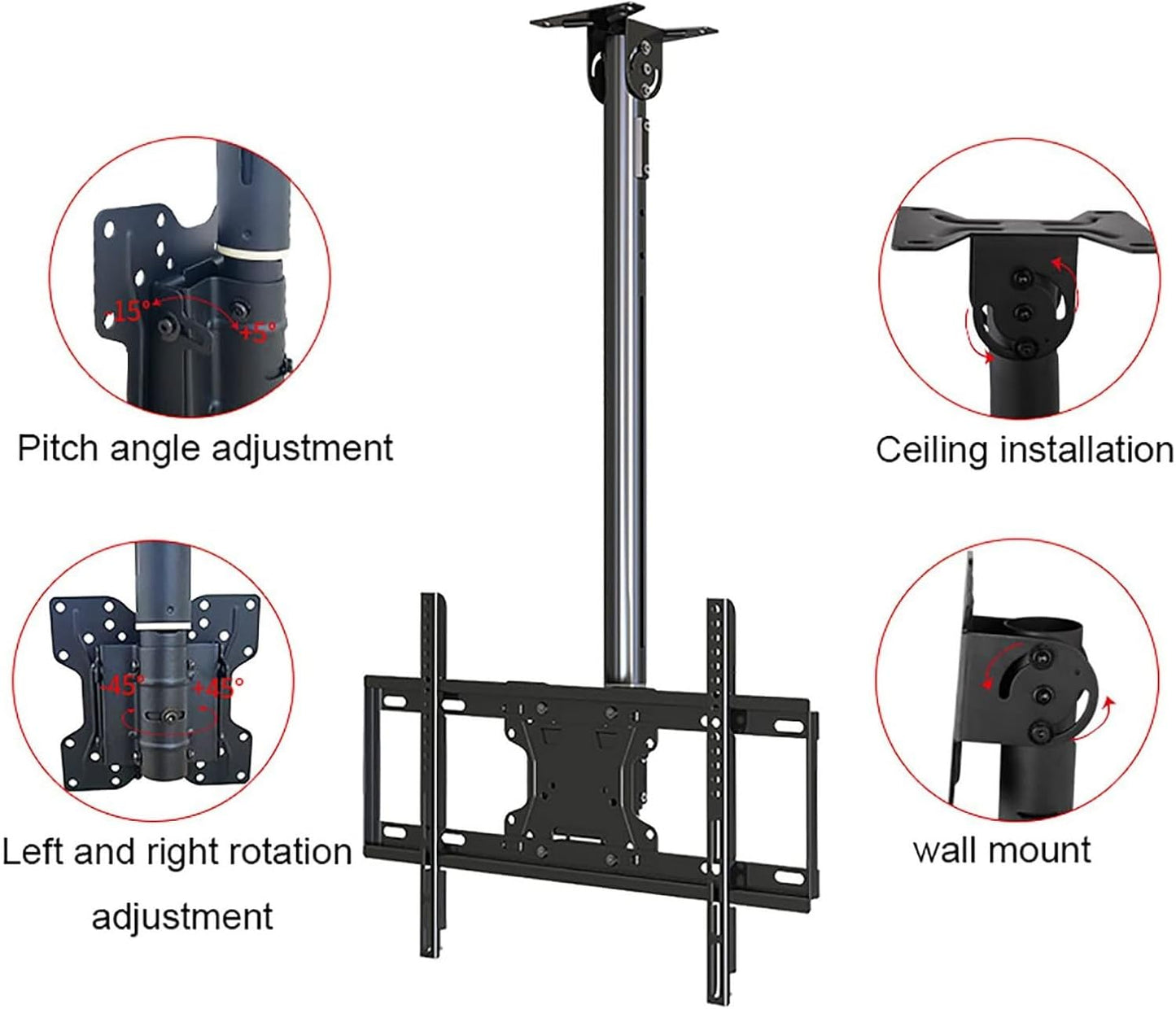 Adjustable Ceiling TV Mount Bracket - Ceiling Tv Mount for 32-65 Inch TVs, Full Motion Height Adjustable Swivel Tilting Bracket, for LCD TV and Monitors, Metal Expansion