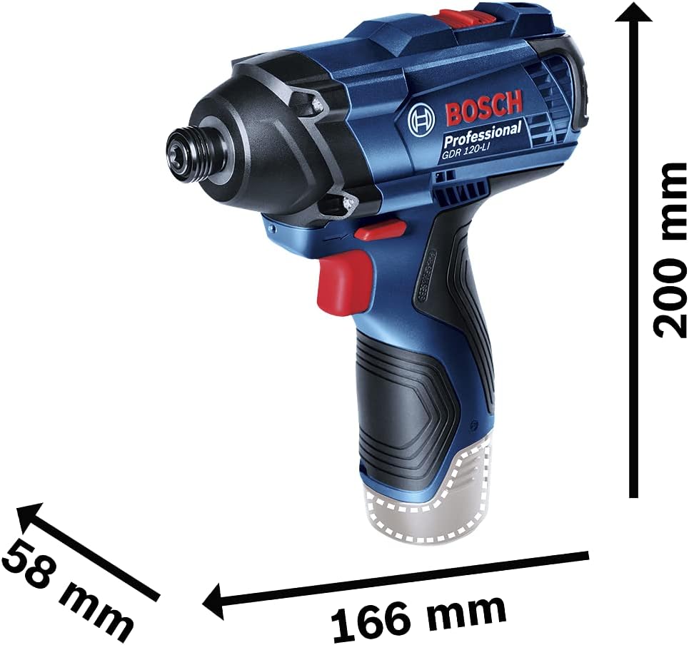 Bosch Professional GDR 120-LI Cordless Impact Wrench (12 Volt, SOLO, in Cardboard Box, 100 Nm Max. torque, 1/4" hex bit input)