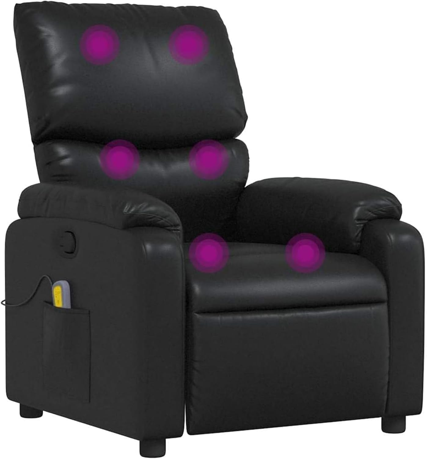 vidaXL Leather Massage Recliner Chair for Living Room, Home Theater, 6-Point Vibration Massage, Adjustable Back & Footrest, Side Pocket, Black