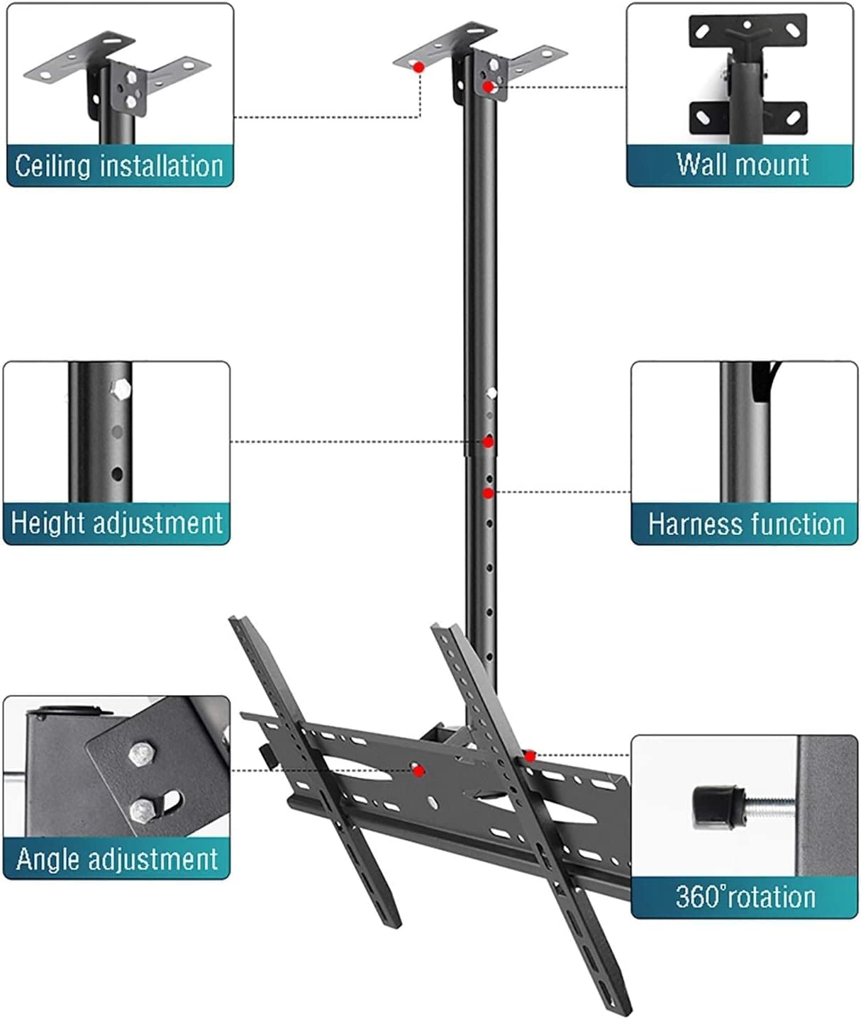 Adjustable Ceiling TV Mount for 45 60 Inch TVs Tilt & Swivel Multi Functional Black TV Bracket Perfect for Home Theater & Space Saving Solutions