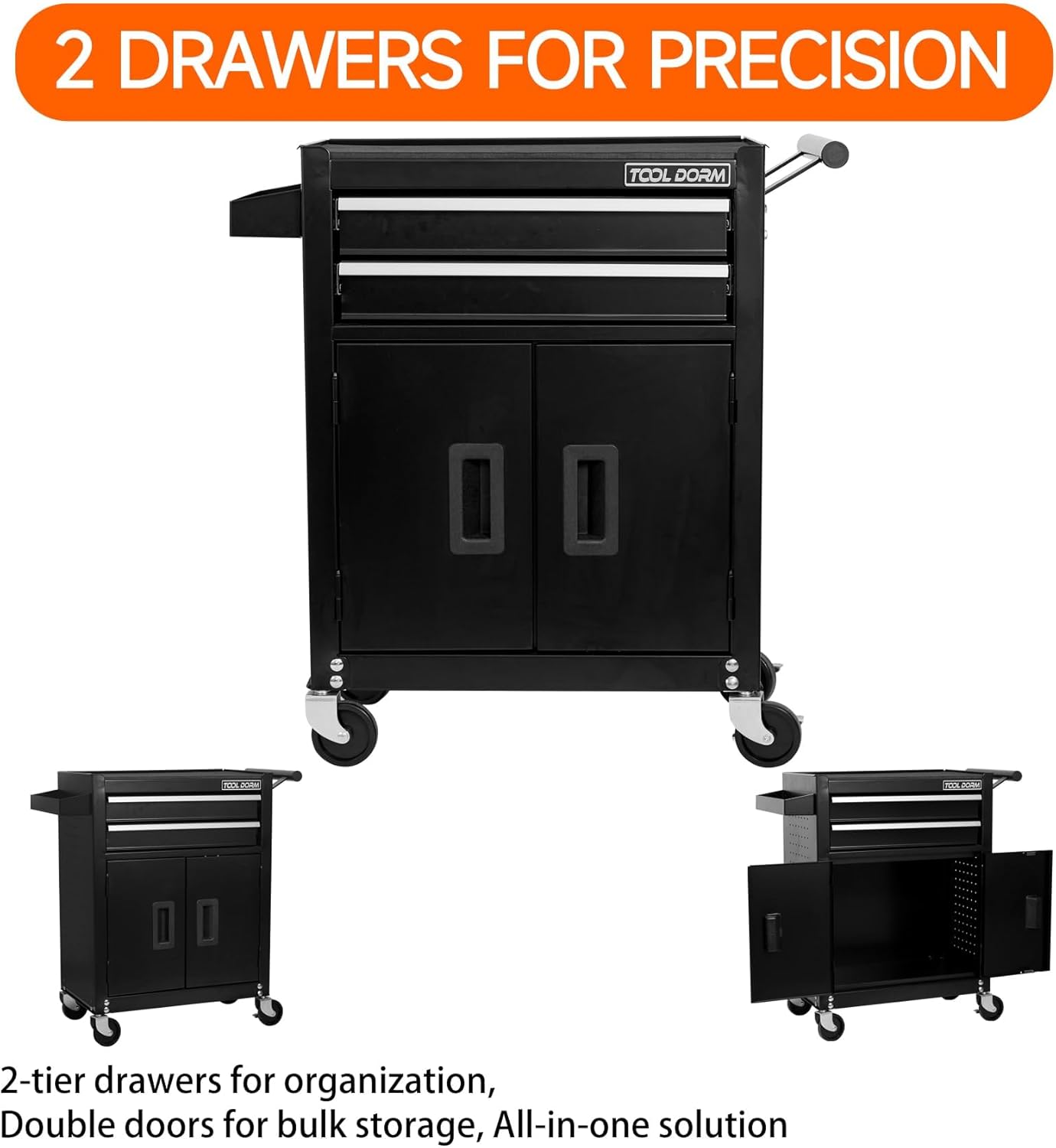 Tool Box Organizer, Rolling Tool Chest with Wheels, Lockable Rolling Tool Cabinets, Tool Cart with Drawers for Workbench, Craftsman, Mechanic, Garage, Workshop(Black, 2 Drawer)