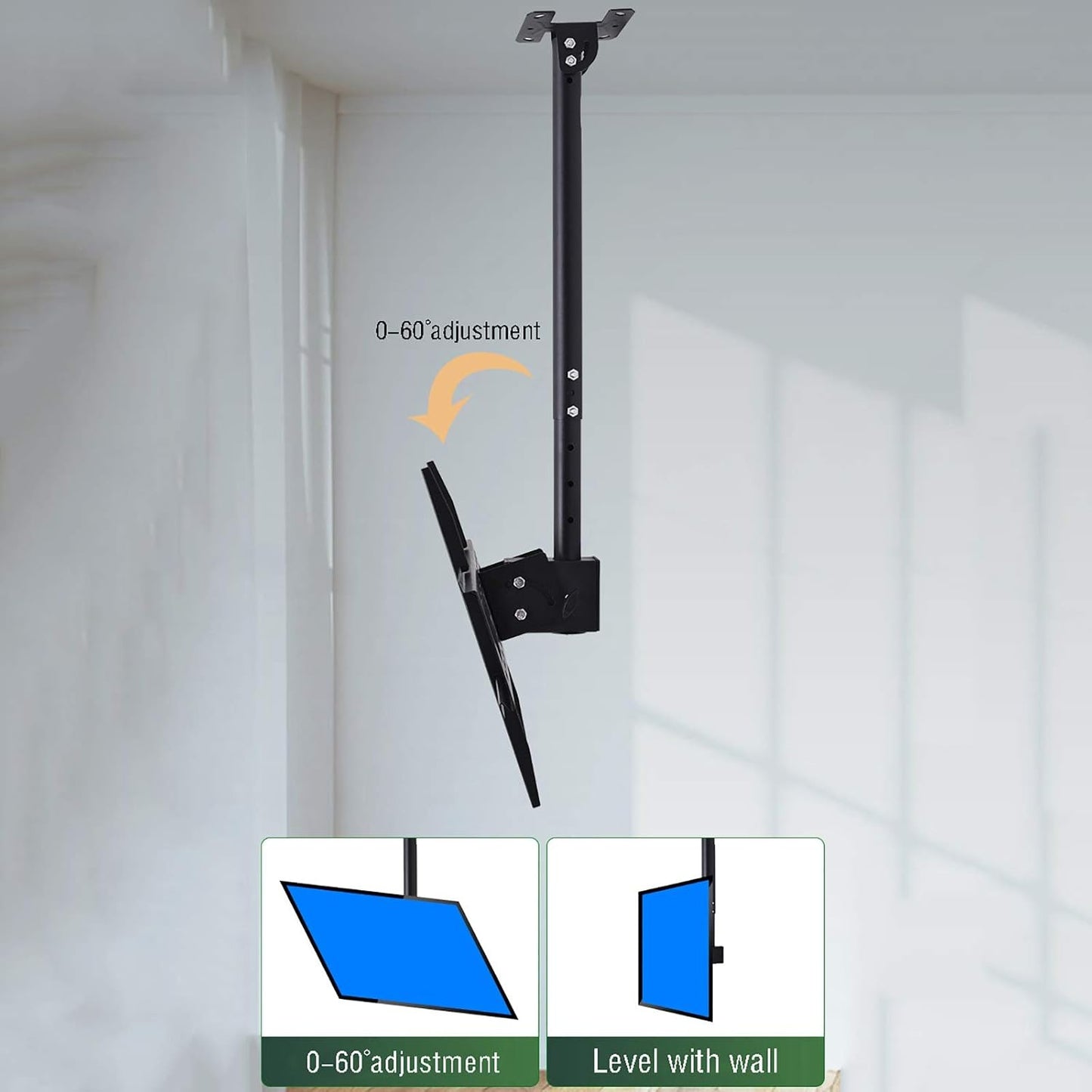 TV Stand,Tv Wall Mount Adjustable Ceiling TV Mount Bracket, Swivel and Tilt TV Mount Fit Most LCD Flat Sn and Curved TVs, with Loading 170 Lbs, Mount On Ceilings (2m)