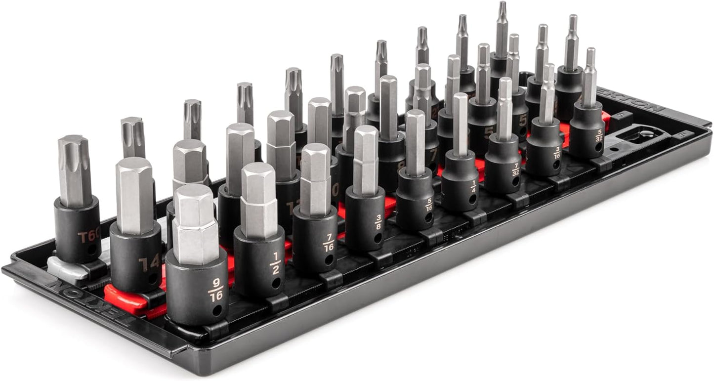 TEKTON 3/8 Inch Drive Hex Impact Bit Socket Set with Rail, 13-Piece (4-14 mm) | SIB91102
