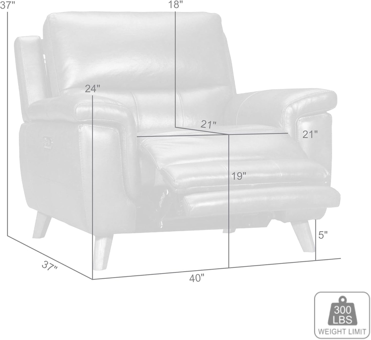 Armen Living Lizette Contemporary Top Grain Leather Power Reclining Living Room Accent Chair, Dove Grey
