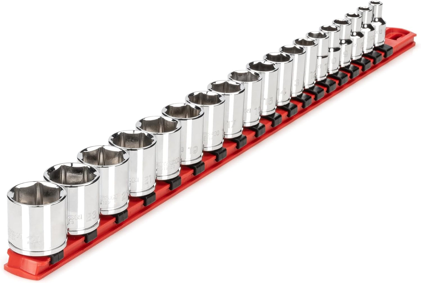 TEKTON 3/8 Inch Drive 6-Point Socket Set with Rails and Tray, 38-Piece (6-24 mm) | SHD91211