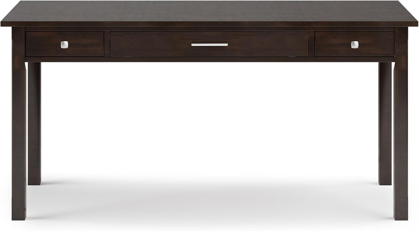SIMPLIHOME Avalon Desk - 60-Inch Wide Solid Wood Writing Desk in Tobacco Brown, Contemporary Home Office Computer Table for Workspace or Study with 2 Drawers and Flip-Down Keyboard Tray
