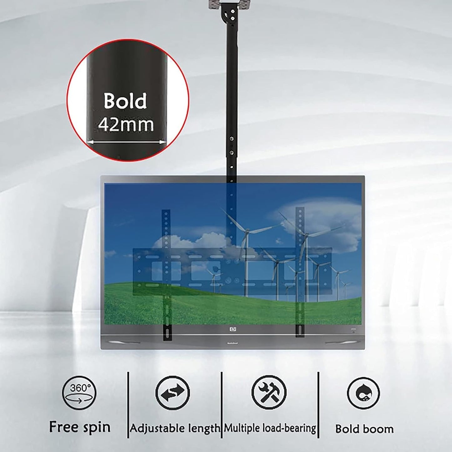Adjustable Ceiling TV Mount Bracket - Tv Wall Mount Ceiling TV Mount Bracket, Fits 40-80inch LED Sn Display TV Stand, Can 90° Flip Down Full Motion 360 Deg Rotation Tilt TV M,0.652.05m