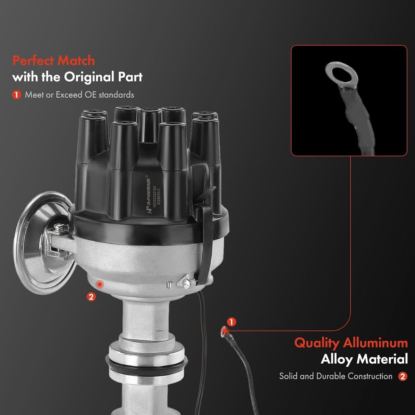 A-Premium Ignition Distributor with Cap and Rotor Compatible with Ford F-100, F-250, F-350, Mustang, Galaxie, LTD, Skyliner, M-400, Victoria & AC Shelby Cobra & Edsel Bermuda, Pacer, Roundup, Villager