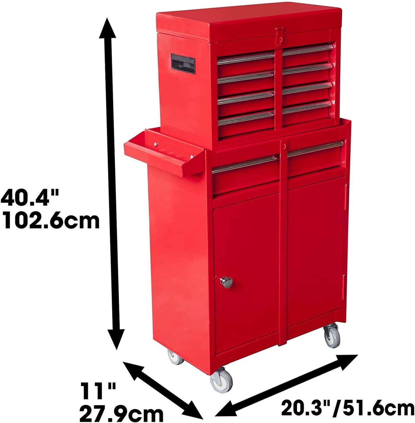 BIG RED ATBT1204R-RED Detachable 4 Drawer Tool Chest with Large Storage Cabinet and Adjustable Shelf, 20.3" l x 11" w x 40.4" h