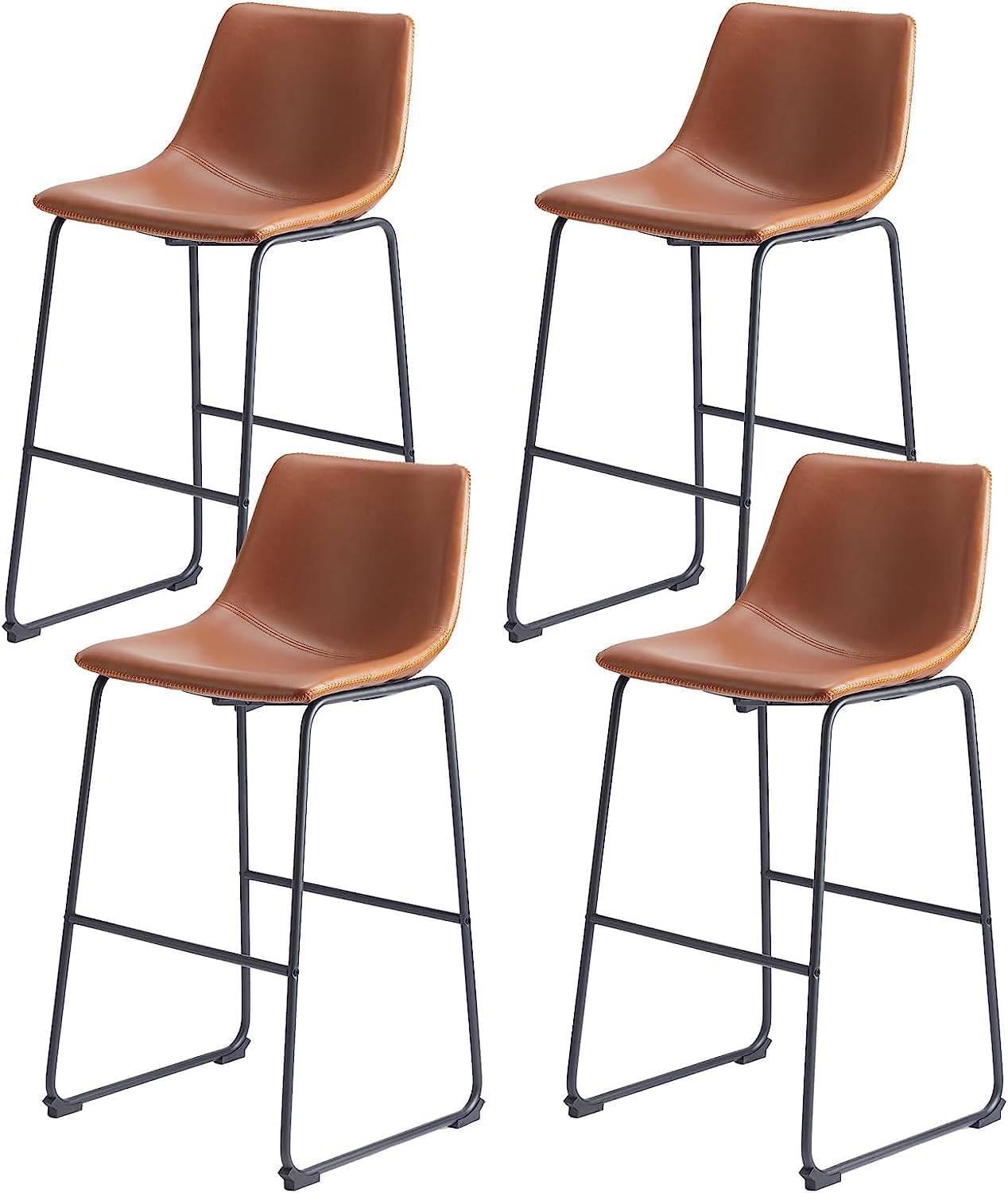 Sweetcrispy Counter Height Bar Stools Set of 2, 26 inch Height Stool Faux Leather Barstools with Back, Armless Kitchen Island Countertop Comfortable Modern Chairs with Metal Legs - Classic Black