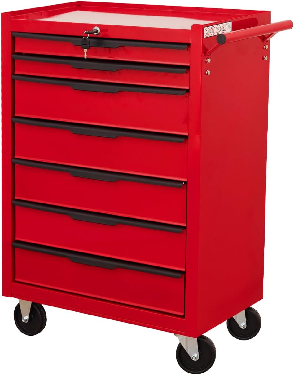 6-Drawer Rolling Tool Chest Cabinet, Large Capacity Metal Tool Box with Wheels and Locking, Roll Around Storage Organizer Tool Cart for Garage, Warehouse, Work Shop - Blue