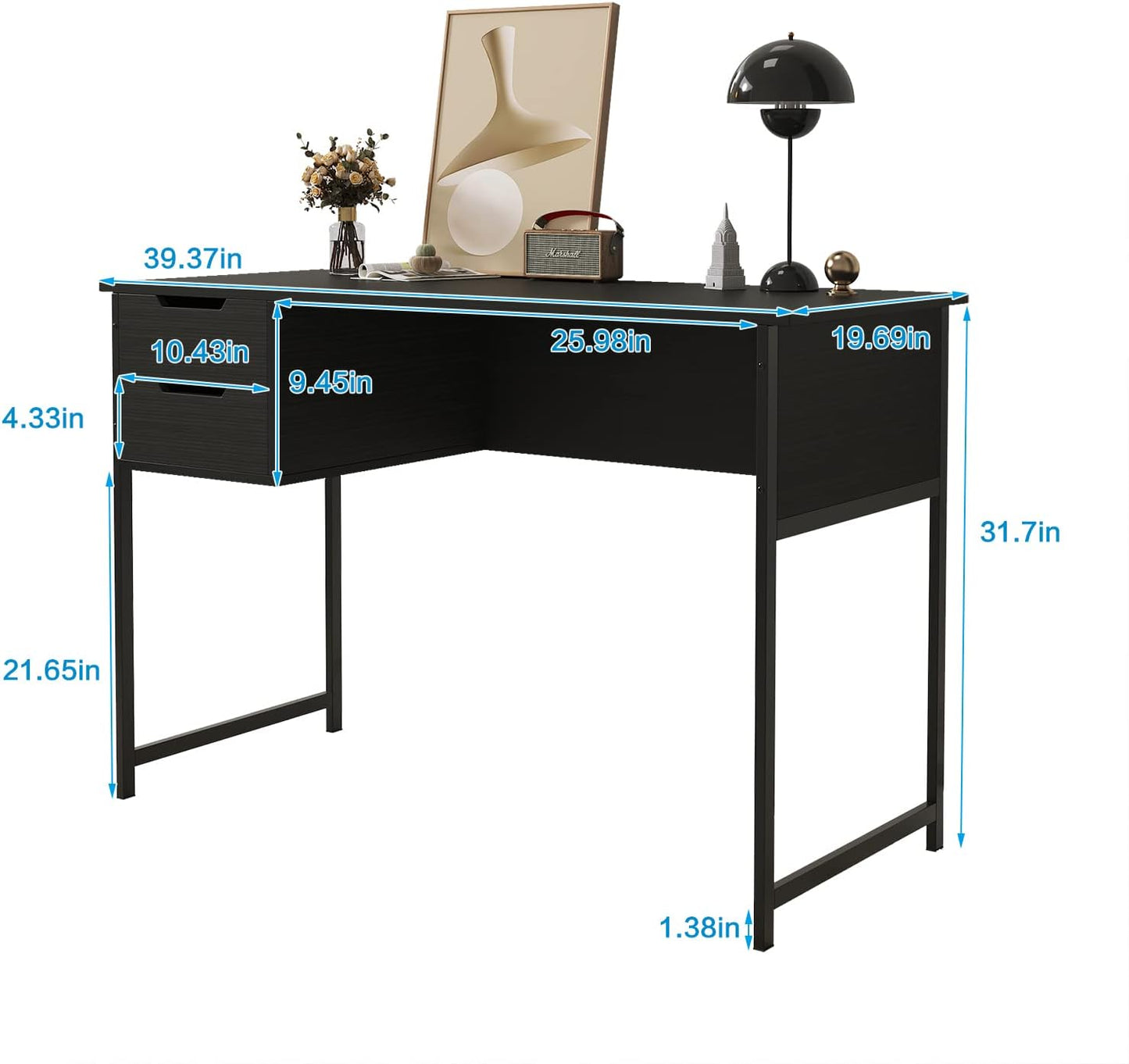 ALISENED Small Computer Desk with Drawer Home Office Desks for Small Spaces, 39.4 Inch Writing Desk Work Desk PC Table Study Desk, Modern Simple Style Laptop Desk for Bedroom
