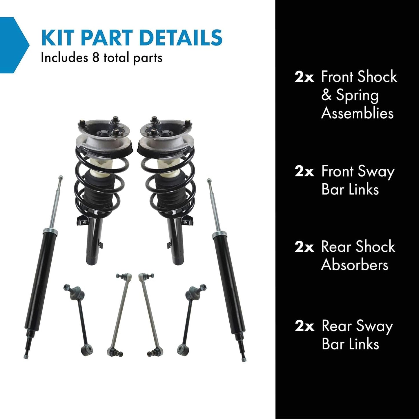 TRQ Front and Rear Suspension Kit Complete Strut & Coil Spring Assembly Shock Absorber Sway Bar Stabilizer Link Compatible with 06-13 BMW