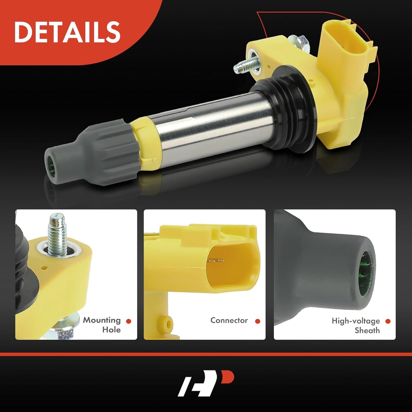 A-Premium (Yellow) Engine Ignition Coil Pack Compatible with Chevrolet Equinox, Malibu, Impala, Camaro, Colorado & GMC Terrain, Acadia & Buick Enclave & Cadillac SRX & Suzuki Grand Vitara, 6-PC Set